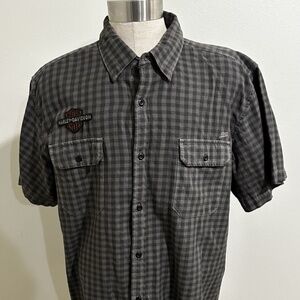 Harley Davidson Men's Vintage Logo Gray Plaid Shirt 2XL